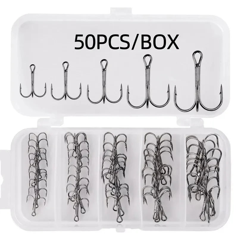 50pcs/box Mix Treble Fishing Hooks Kit