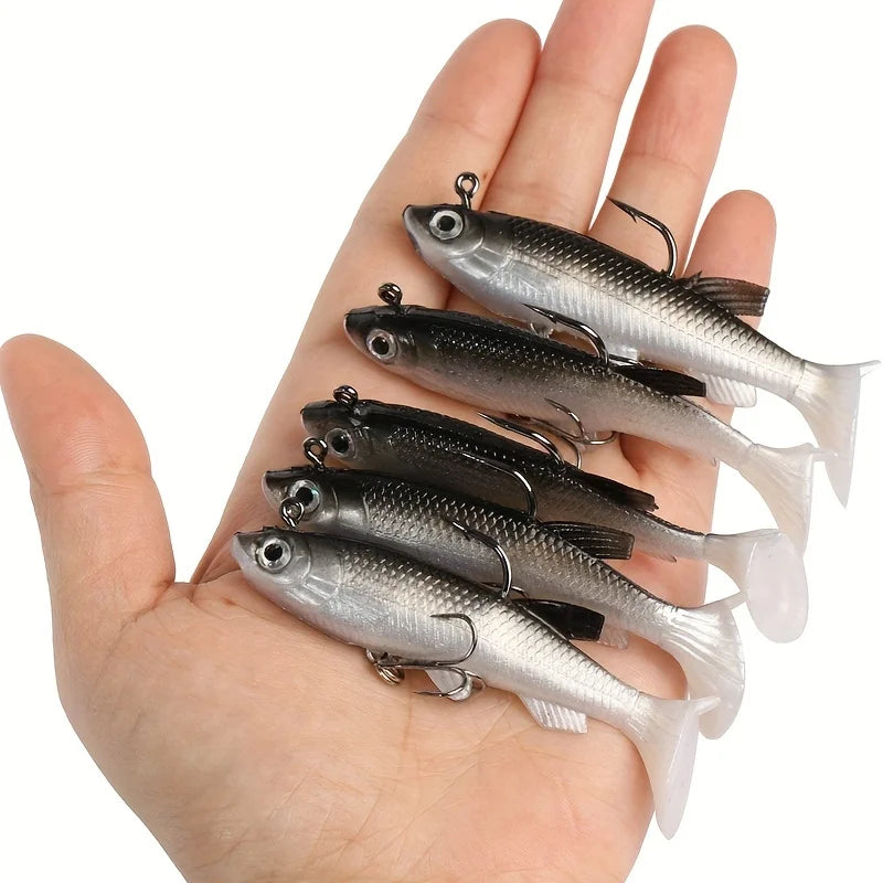Fishing Lures 5Pcs Pre-Rigged Jig Head Paddle Tail Soft Plastic Swimbaits