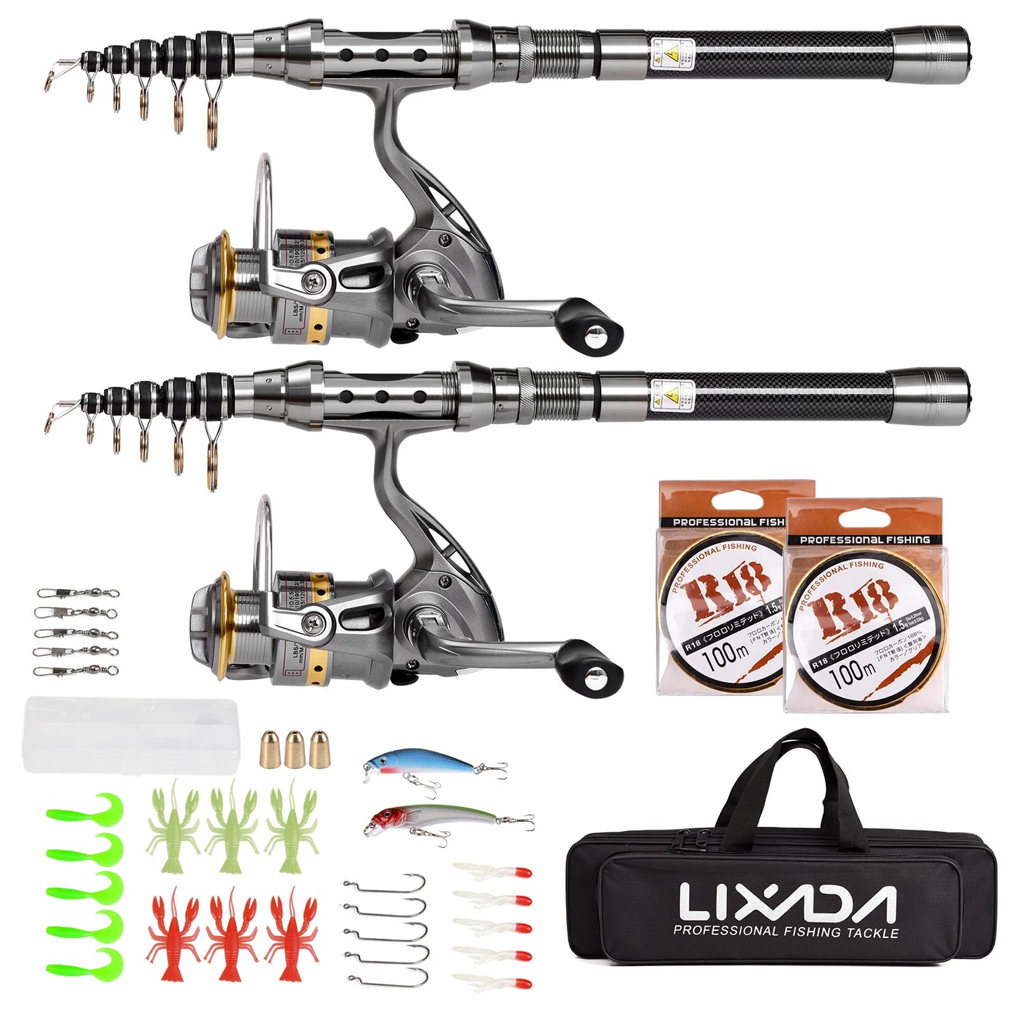 2PCS Rod and Reel Combo, Telescopic Fishing Rods