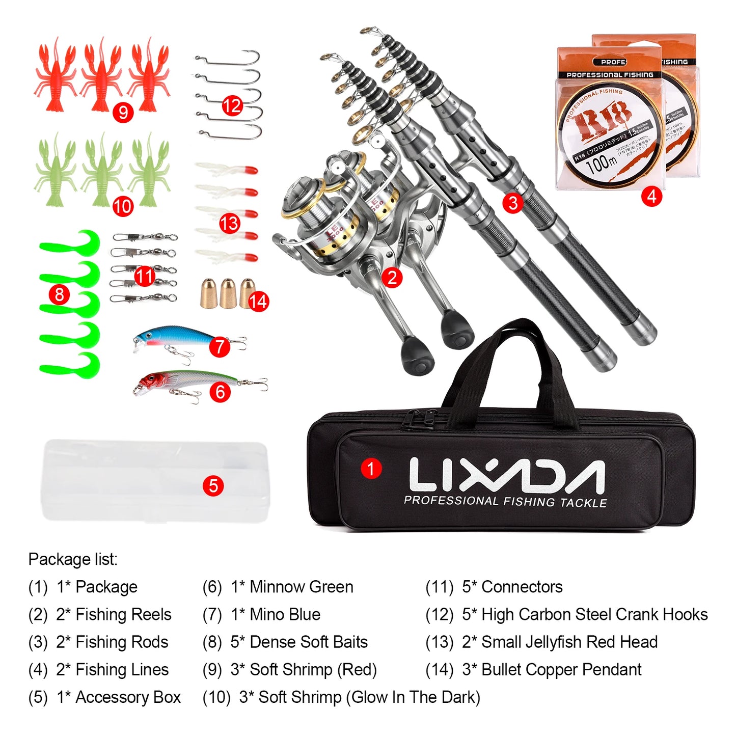 2PCS Rod and Reel Combo, Telescopic Fishing Rods