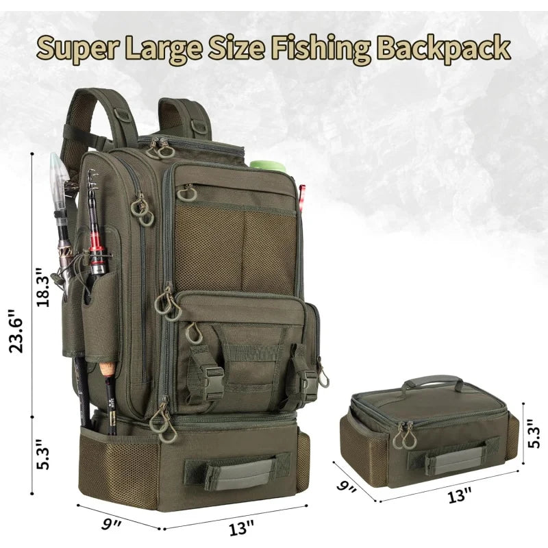 Large Fishing Backpack with Cooler for 3 Tackle boxes