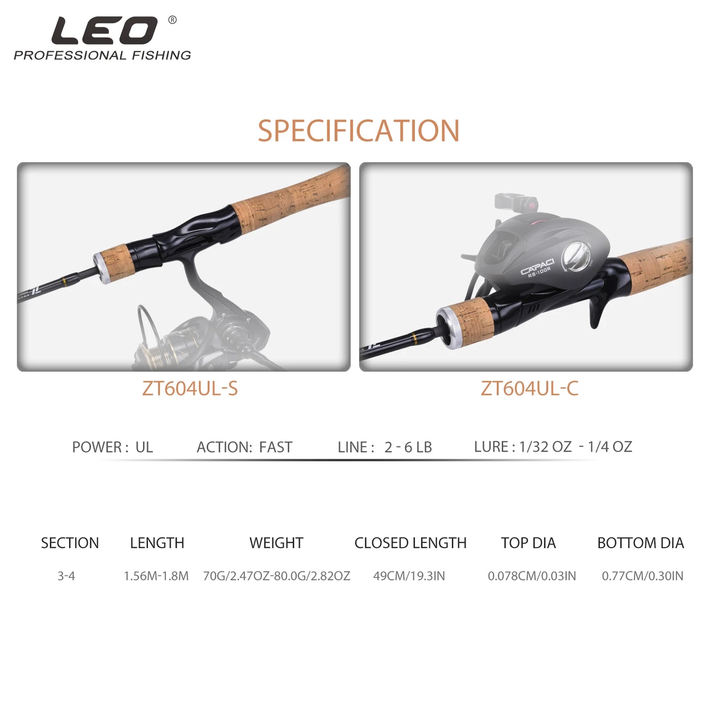 LEOFISHING Carbon Fishing Rod 1.56M&1.8M