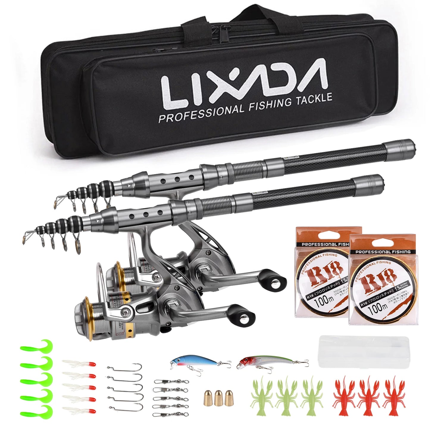 2PCS Rod and Reel Combo, Telescopic Fishing Rods