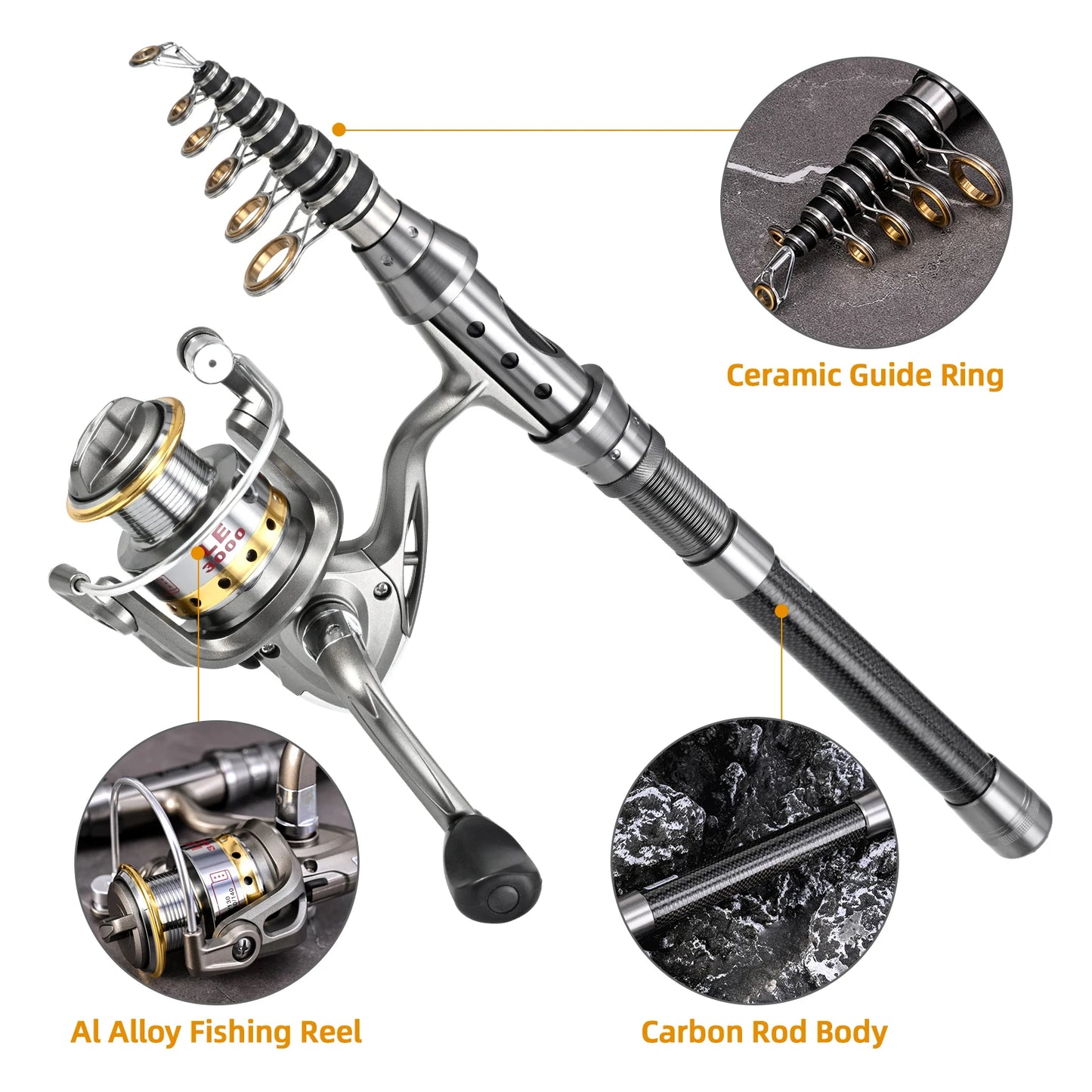 2PCS Rod and Reel Combo, Telescopic Fishing Rods