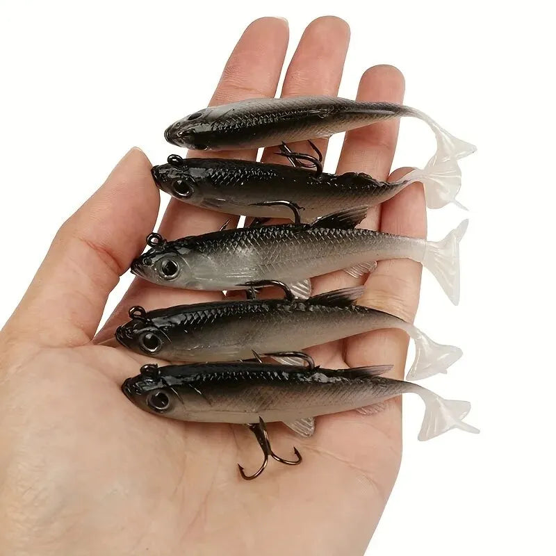 Fishing Lures 5Pcs Pre-Rigged Jig Head Paddle Tail Soft Plastic Swimbaits