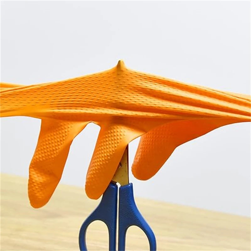 Heavy Duty Orange Nitrile Gloves 8Mil Industrial Disposable Gloves with Diamond Textured Grip