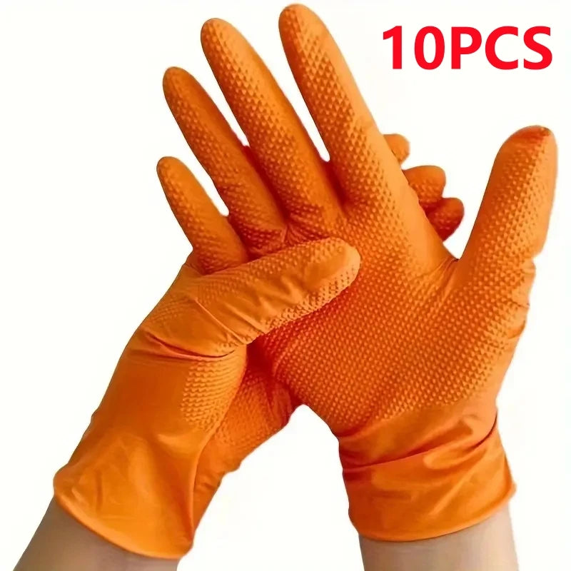Heavy Duty Orange Nitrile Gloves 8Mil Industrial Disposable Gloves with Diamond Textured Grip