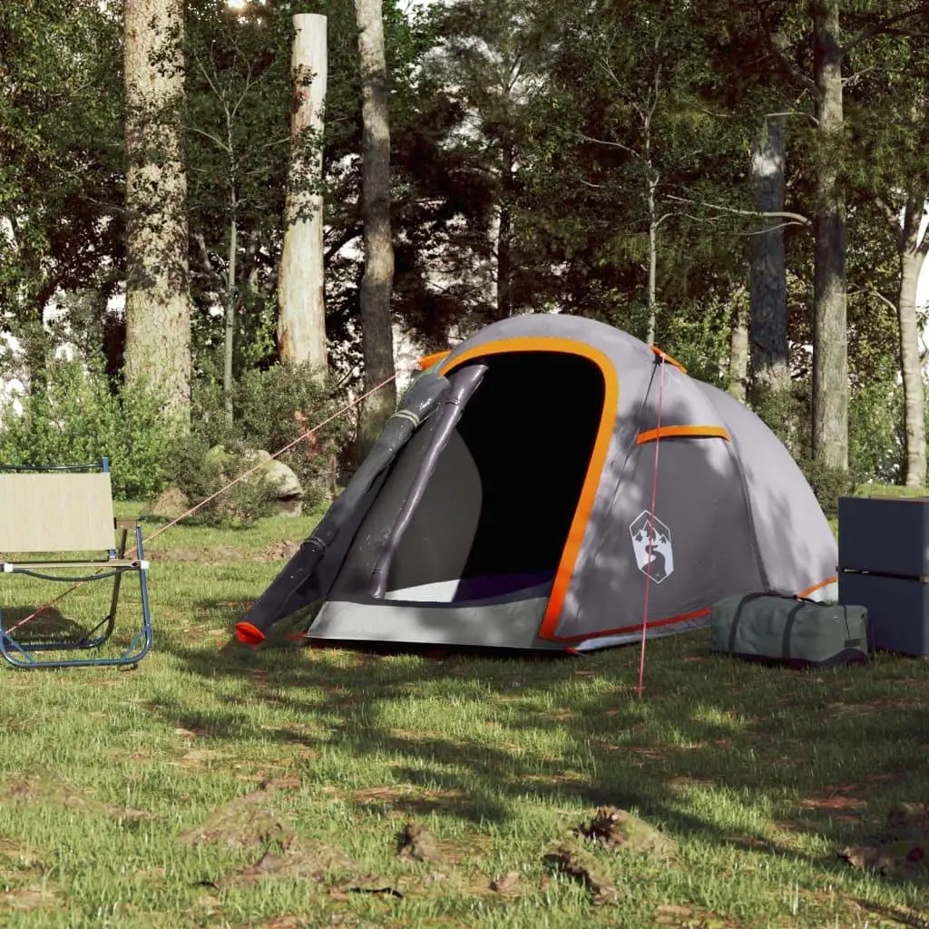Waterproof Grey & Orange 2-Person Tunnel Camping Tent