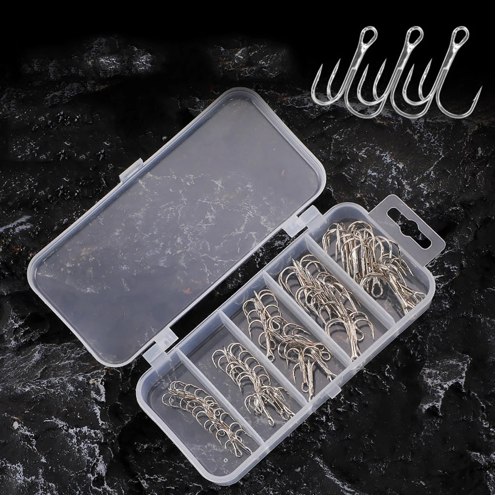 50pcs/box Mix Treble Fishing Hooks Kit