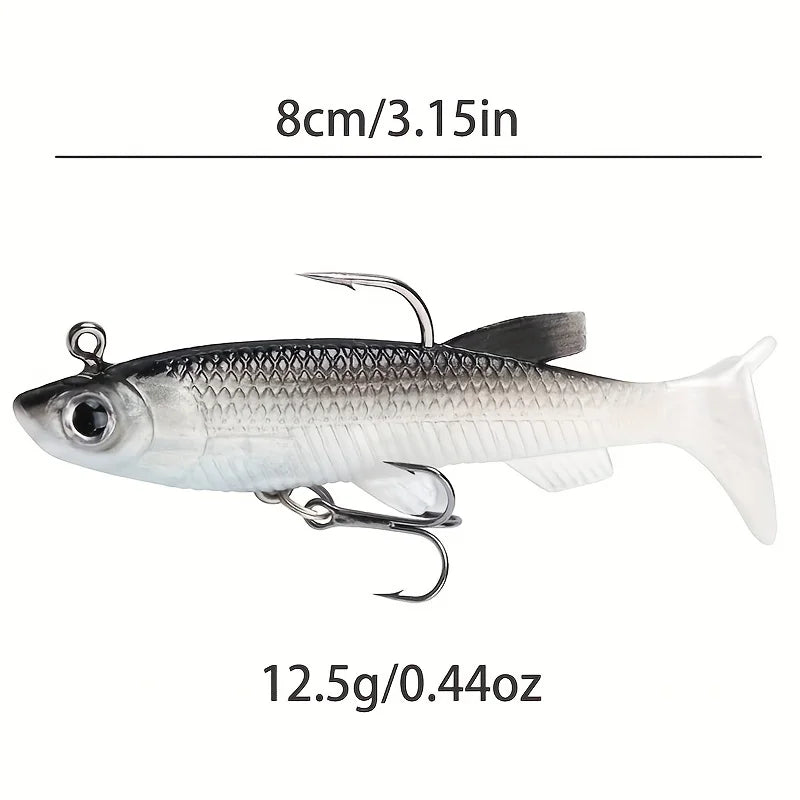 Fishing Lures 5Pcs Pre-Rigged Jig Head Paddle Tail Soft Plastic Swimbaits