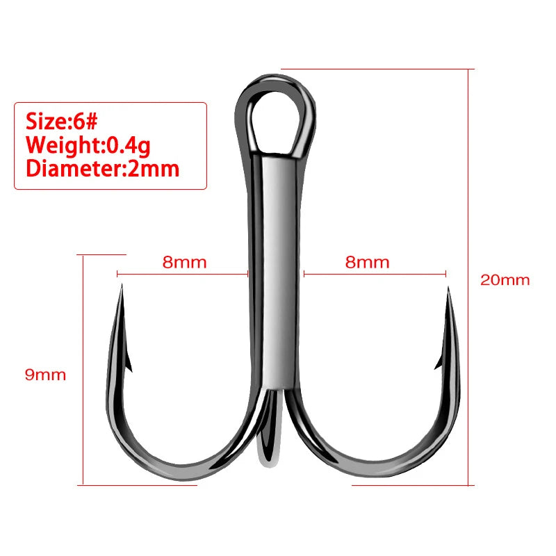 Shawto 50pcs/Lot Treble Fishing Hook Set