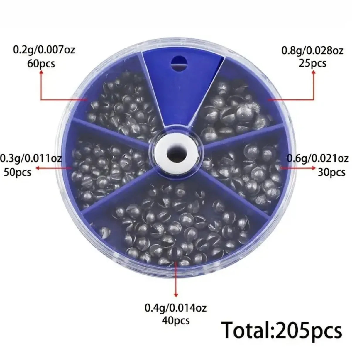 Weight Sinkers 205pcs/box 5 Sizes Split Shot Sinkers
