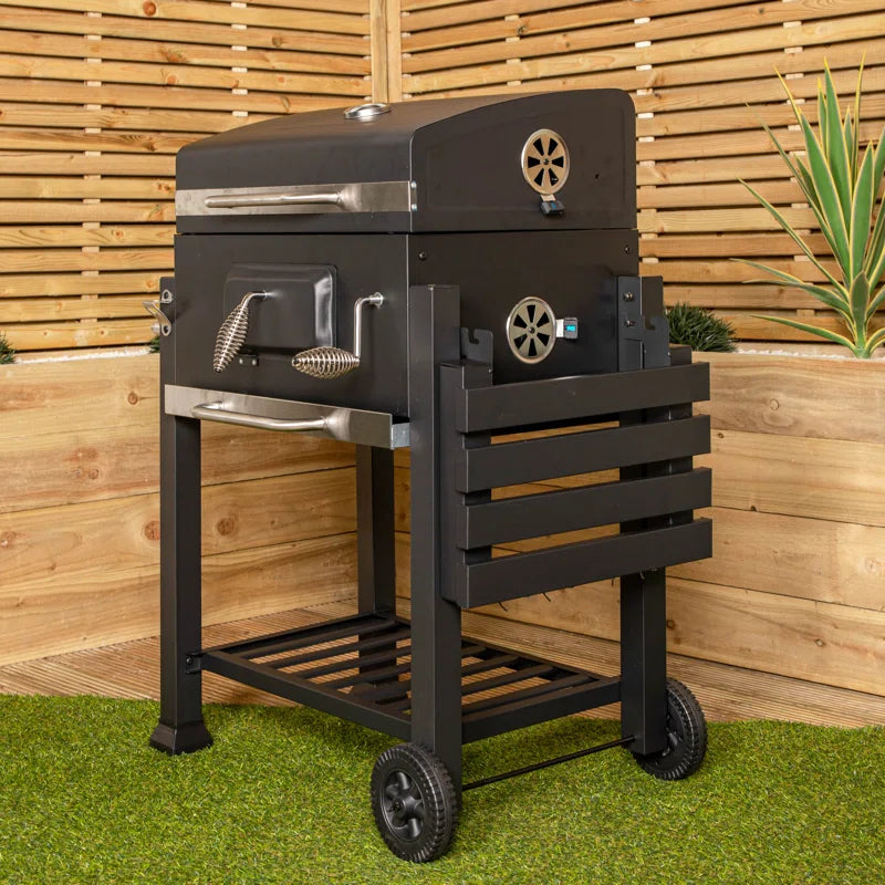 Black Steel Portable Rectangular BBQ Trolley