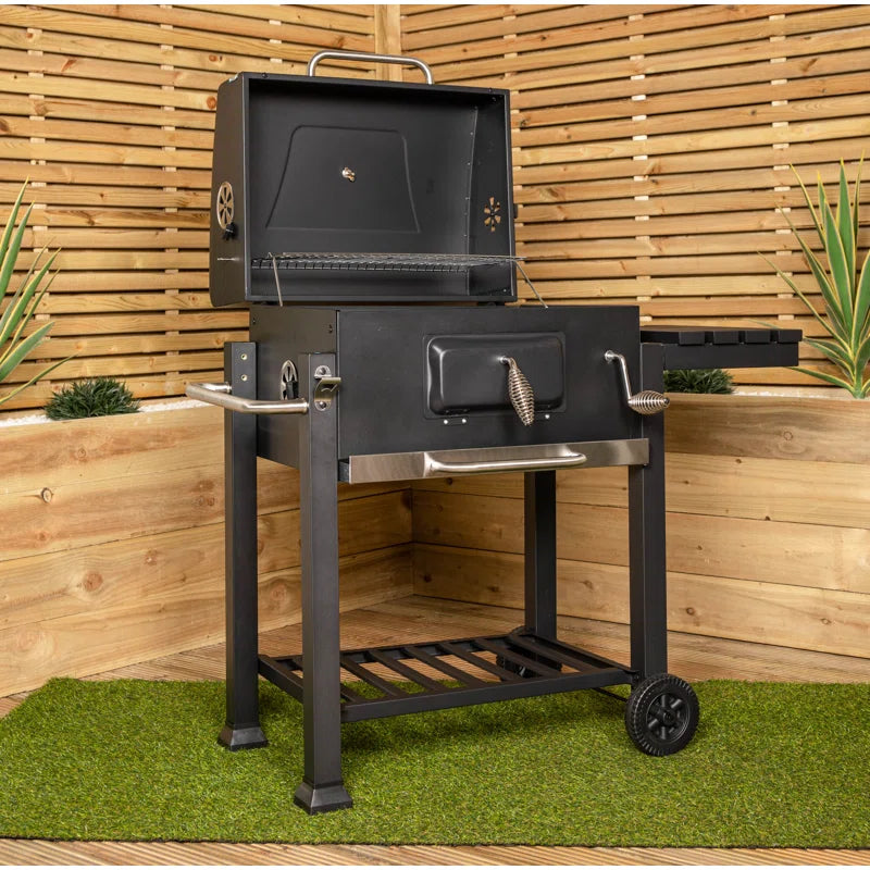 Black Steel Portable Rectangular BBQ Trolley