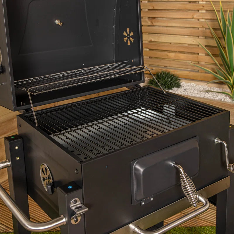 Black Steel Portable Rectangular BBQ Trolley