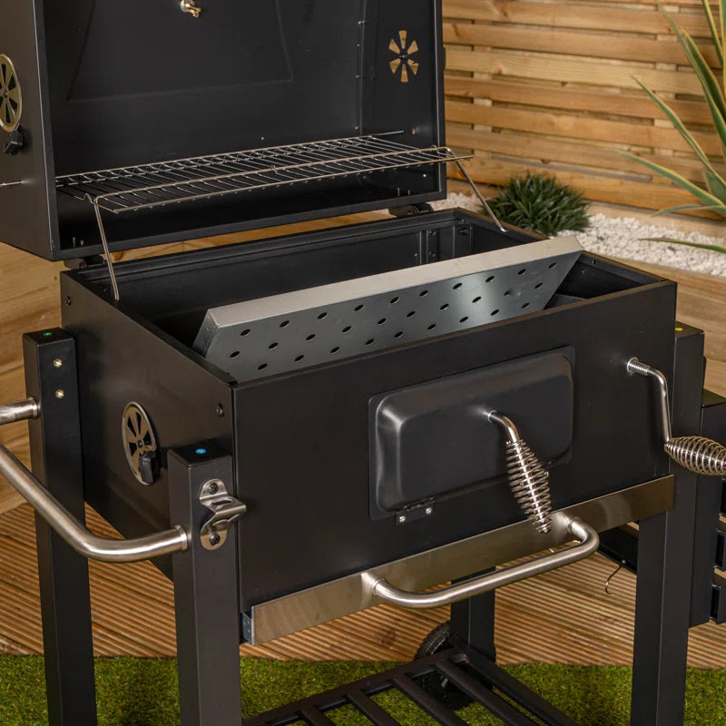 Black Steel Portable Rectangular BBQ Trolley