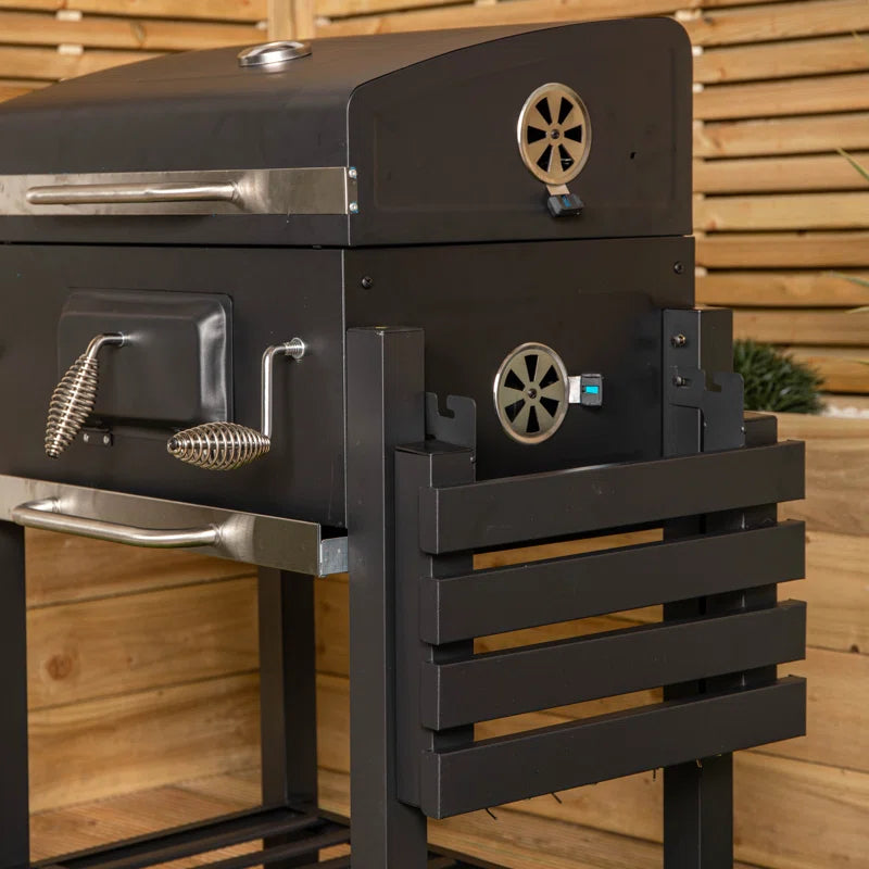 Black Steel Portable Rectangular BBQ Trolley