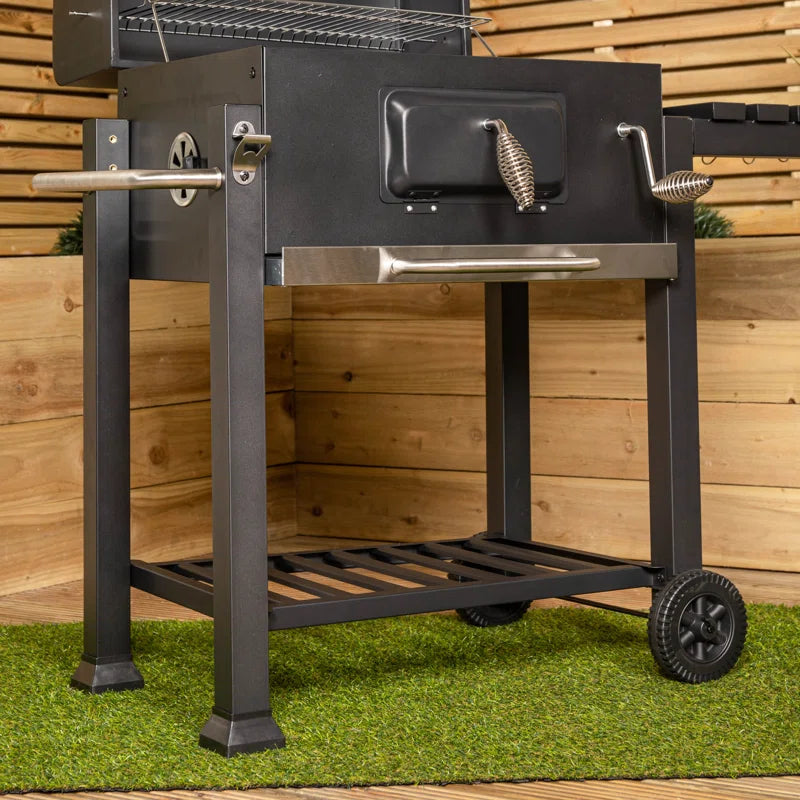 Black Steel Portable Rectangular BBQ Trolley