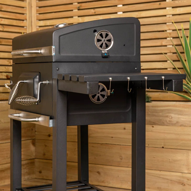 Black Steel Portable Rectangular BBQ Trolley