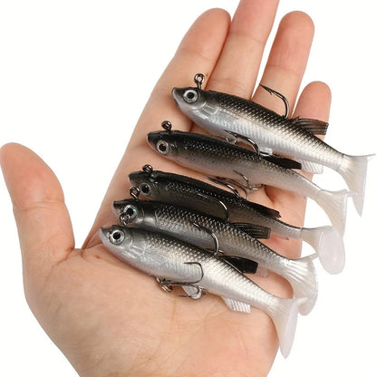 Fishing Lures 5Pcs Pre-Rigged Jig Head Paddle Tail Soft Plastic Swimbaits