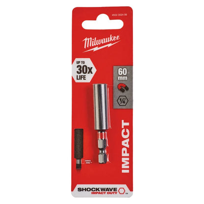 Milwaukee 4932352406 Magnetic Bit Holder 1/4 In 60MM Hex Shockwave Secure Strong magnetic Tip Power Tool Attachments