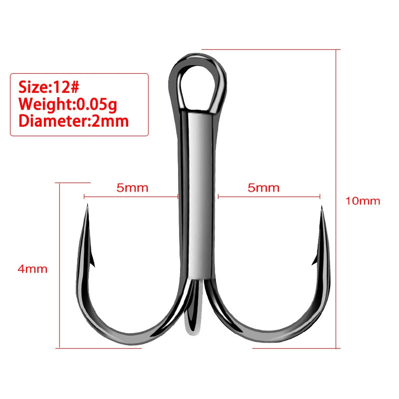 Shawto 50pcs/Lot Treble Fishing Hook Set