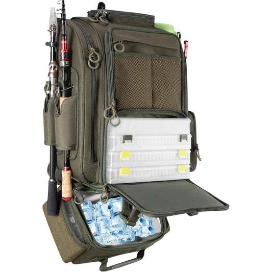 Large Fishing Backpack with Cooler for 3 Tackle boxes