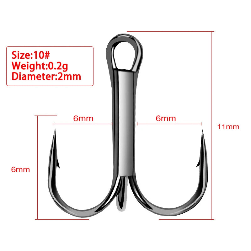 Shawto 50pcs/Lot Treble Fishing Hook Set