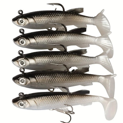 Fishing Lures 5Pcs Pre-Rigged Jig Head Paddle Tail Soft Plastic Swimbaits
