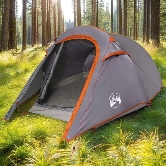 Waterproof Grey & Orange 2-Person Tunnel Camping Tent