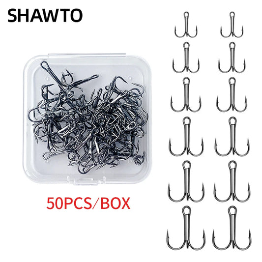 Shawto 50pcs/Lot Treble Fishing Hook Set