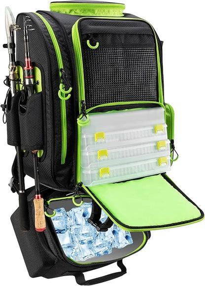 Large Fishing Backpack with Cooler for 3 Tackle boxes