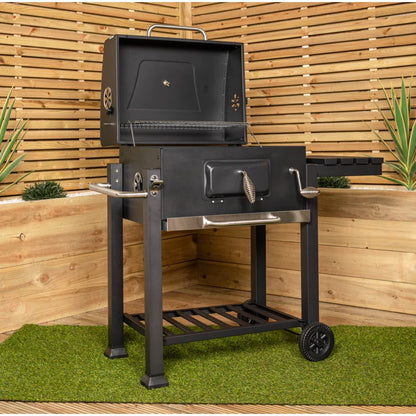 Black Steel Portable Rectangular BBQ Trolley
