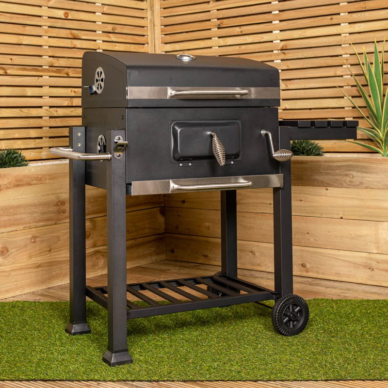 Black Steel Portable Rectangular BBQ Trolley