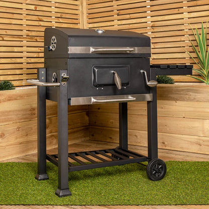 Black Steel Portable Rectangular BBQ Trolley